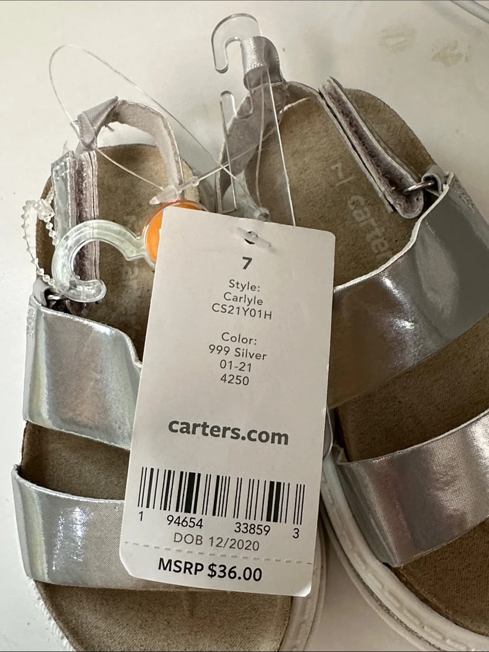 CARTER'S Carlyle Silver Metallic Toddler Girls Sandals size 7 NWT